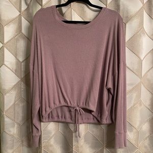 Ribbed Sweater with Draw-String Tie